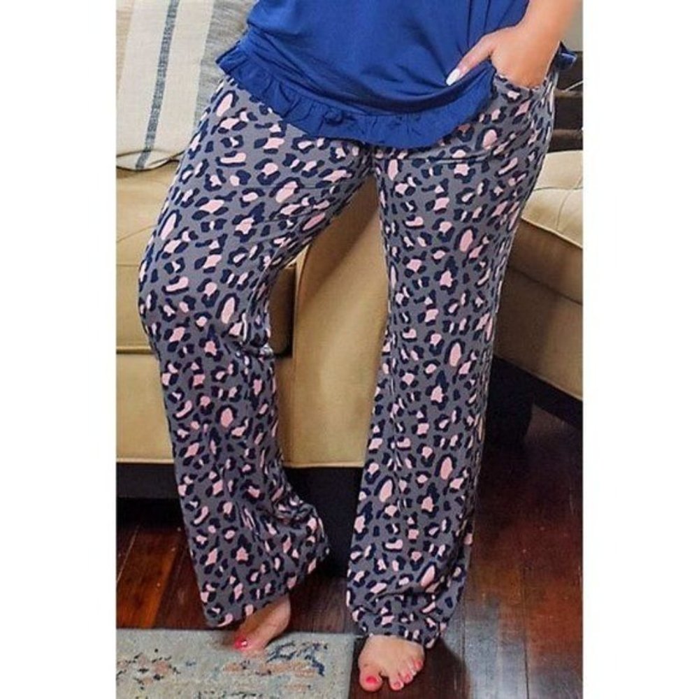 Leopard Print Solid Waistband Plus Size Lounge Pa… - image 6